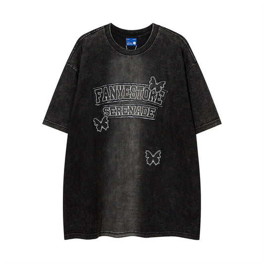 Distressed Wash Gradient Short Sleeve Loose T-shirt