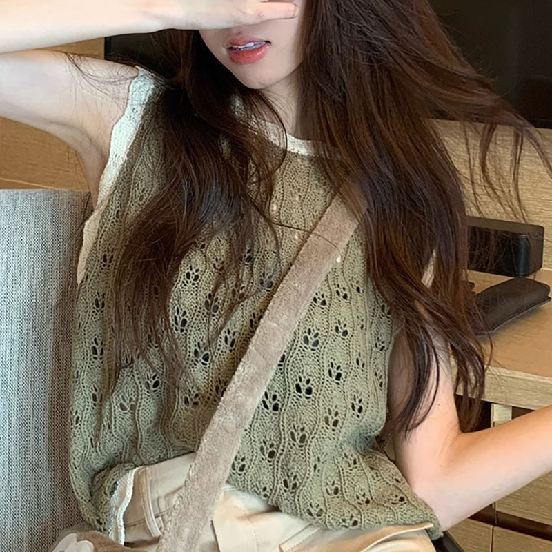 Design Hollow Out Unique Chic Knitted Vest Loose Ins
