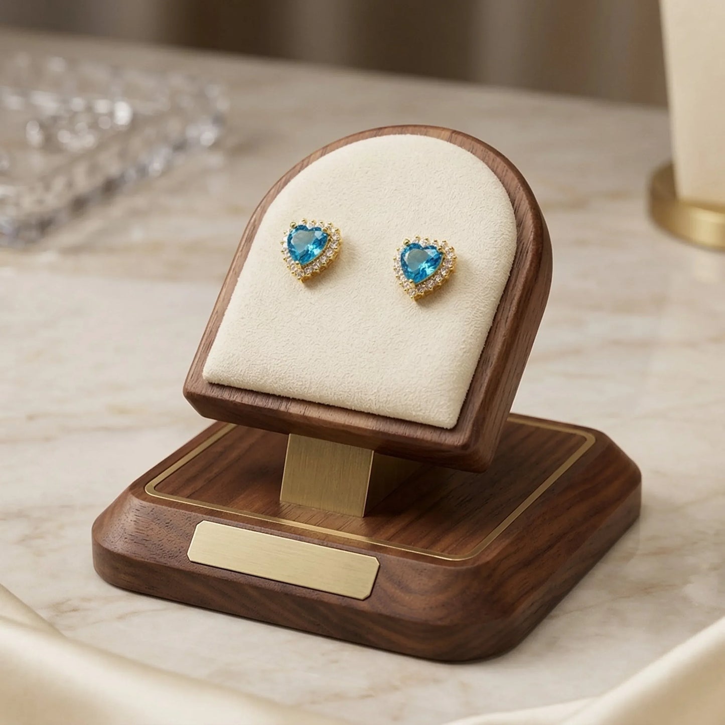 Orecchini Azure Heart Halo con Cuore Azzurro e Cristalli Trasparenti
