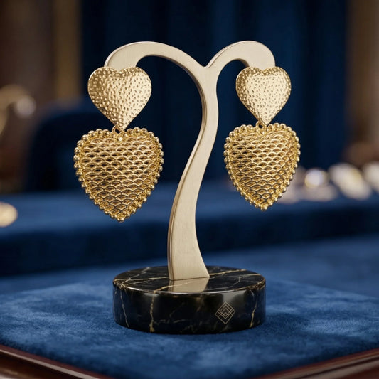 Orecchini Pendenti Doppio Cuore in Oro Lucido Design Romantico