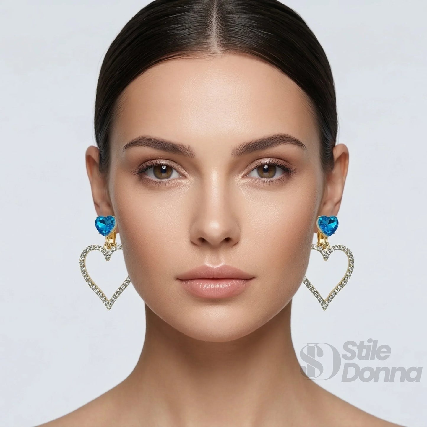 Orecchini Pendenti a Cuore con Cristallo Blu
