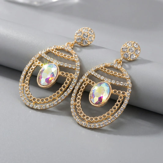Orecchini Pendenti in Oro con Strass Iridescenti Multicolor