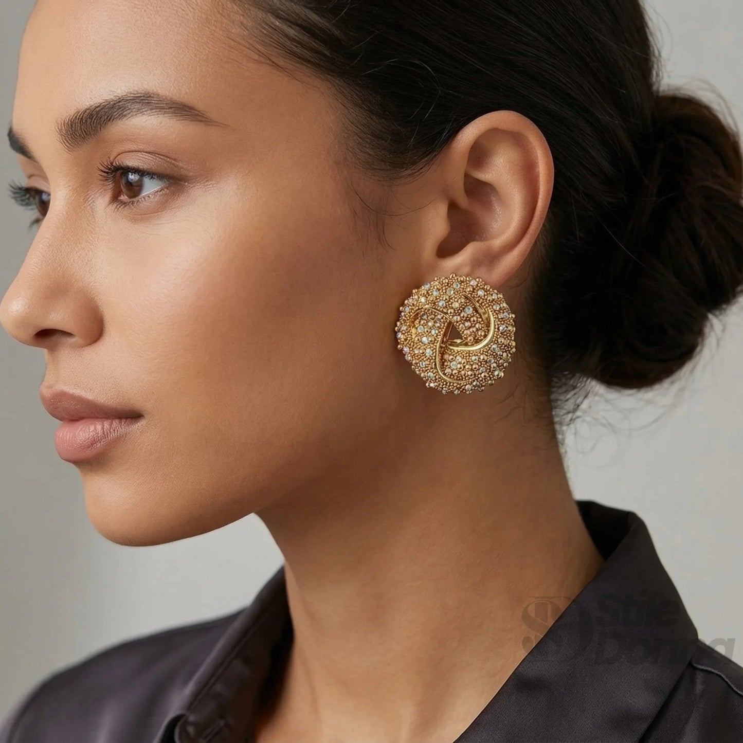 Orecchini Spilla Astratti Vintage in Oro e Argento