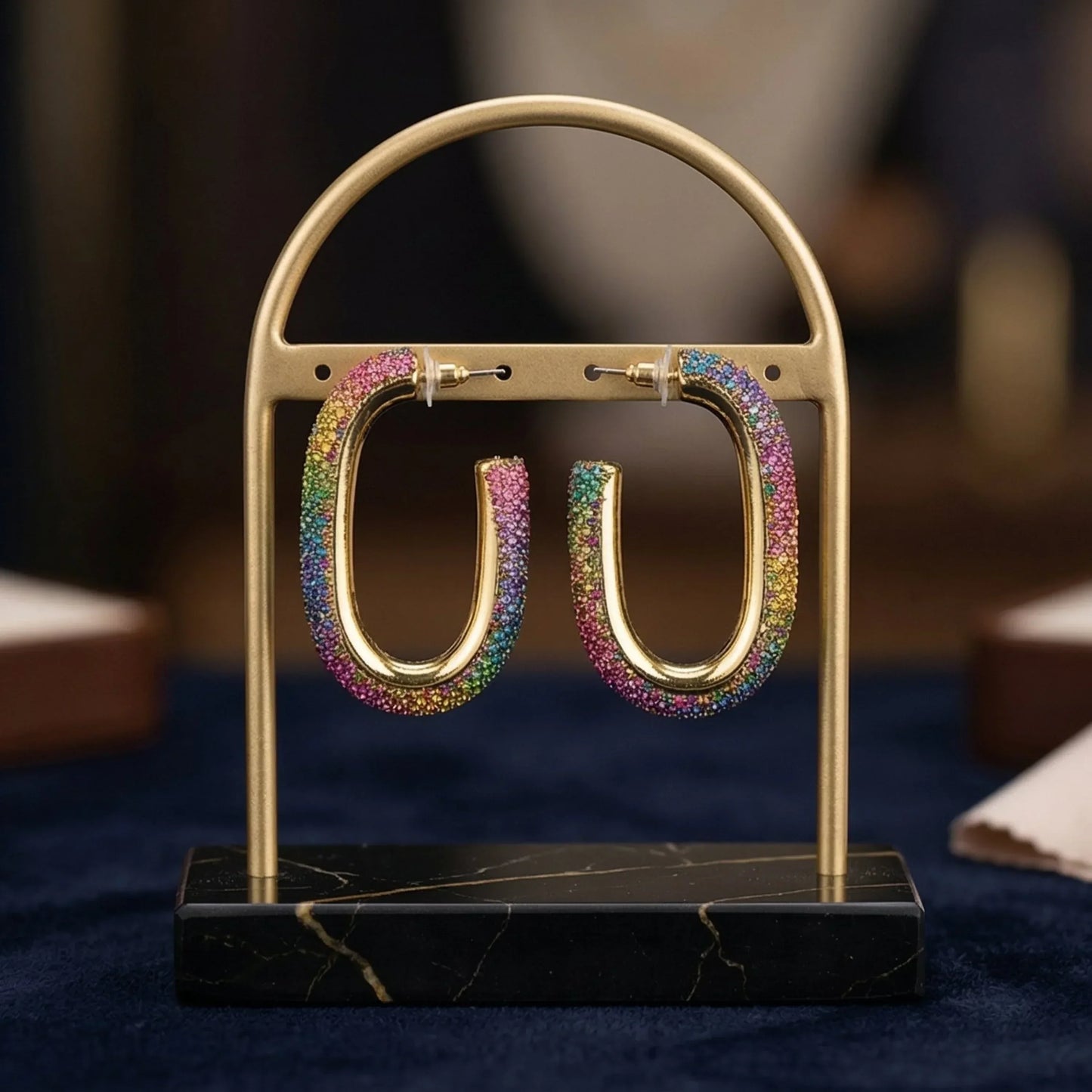 Orecchini U-Hoop con Cristalli Rainbow in Oro