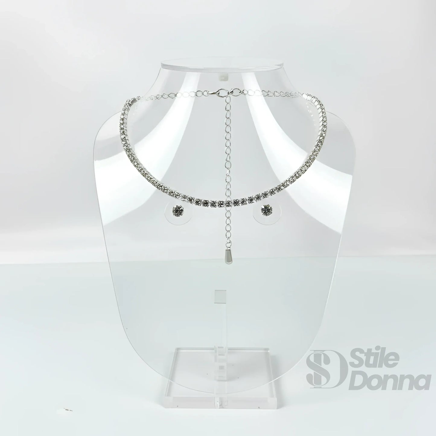 Parure Collana Oro con Pietre Rotonde e Orecchini a Lobo Coordinati