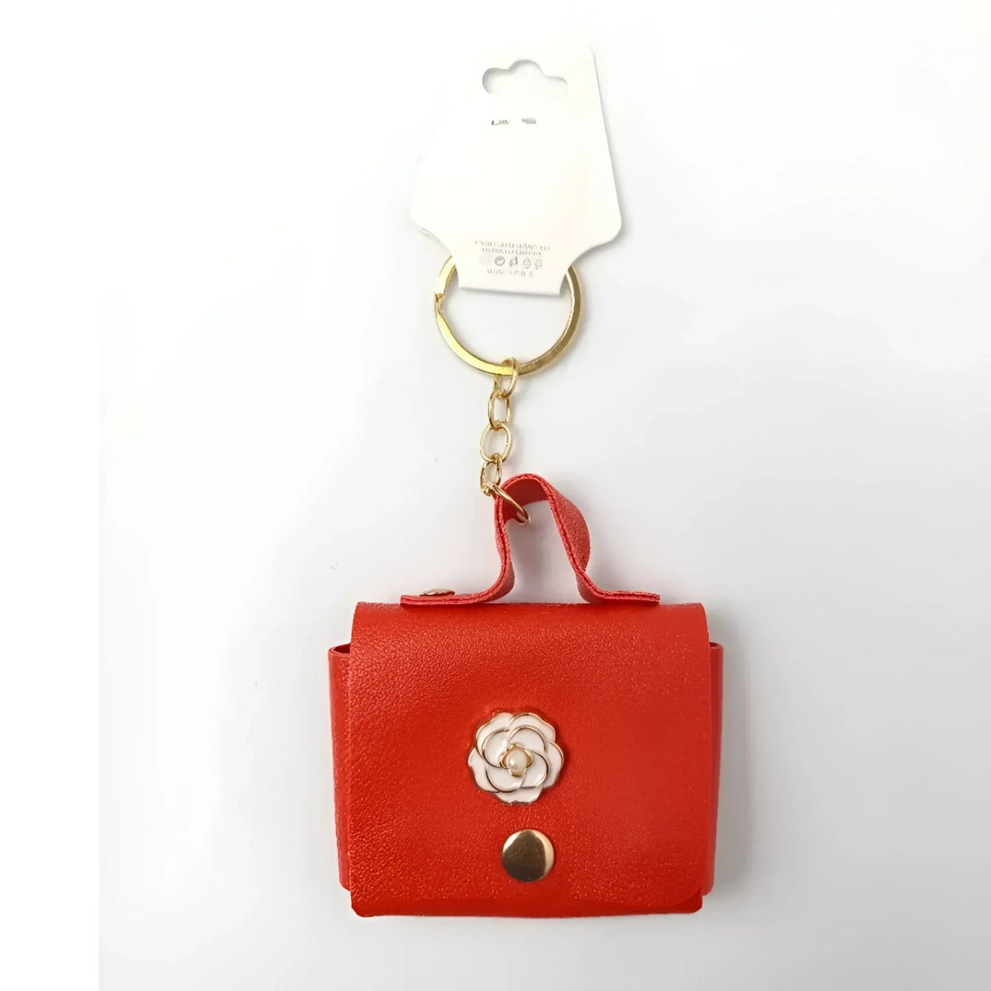 Portachiavi Mini Portamonete in Ecopelle Floreale con Charm Dorato