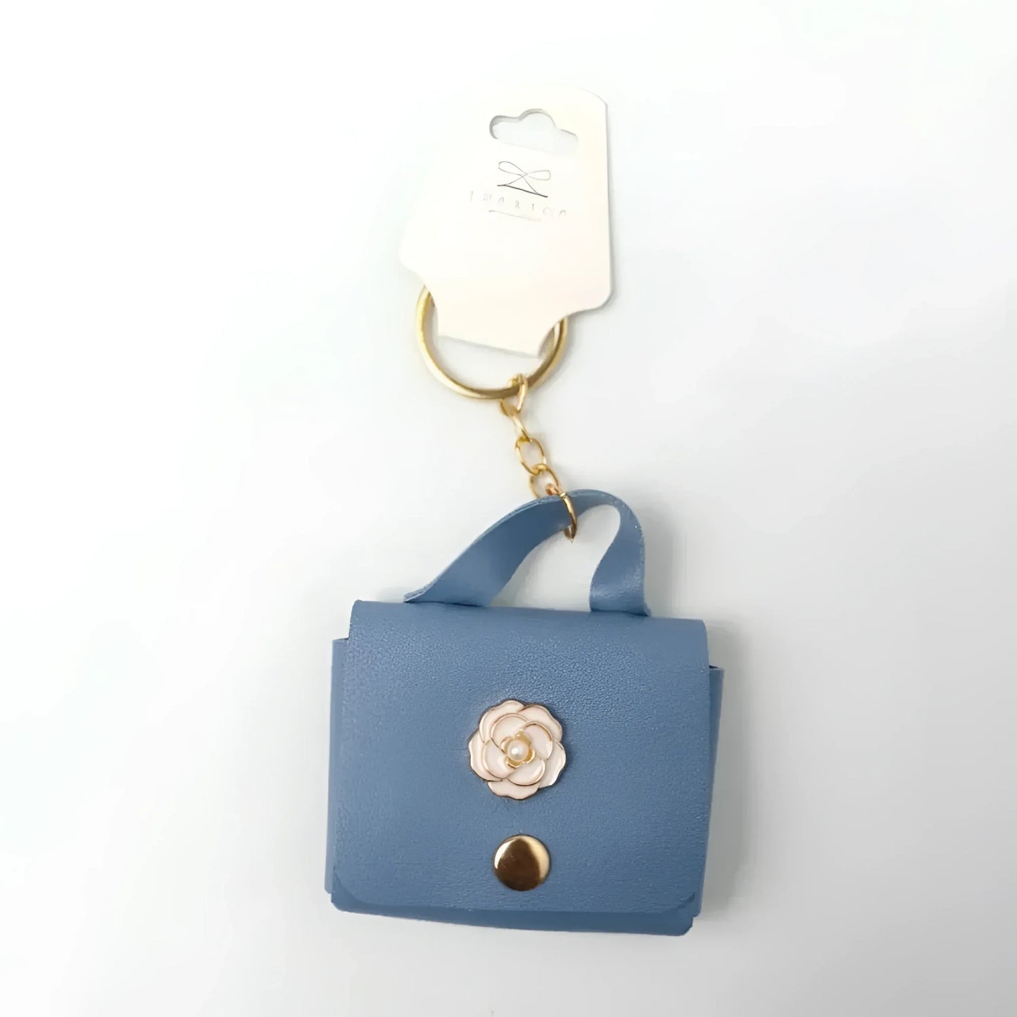 Portachiavi Mini Portamonete in Ecopelle Floreale con Charm Dorato