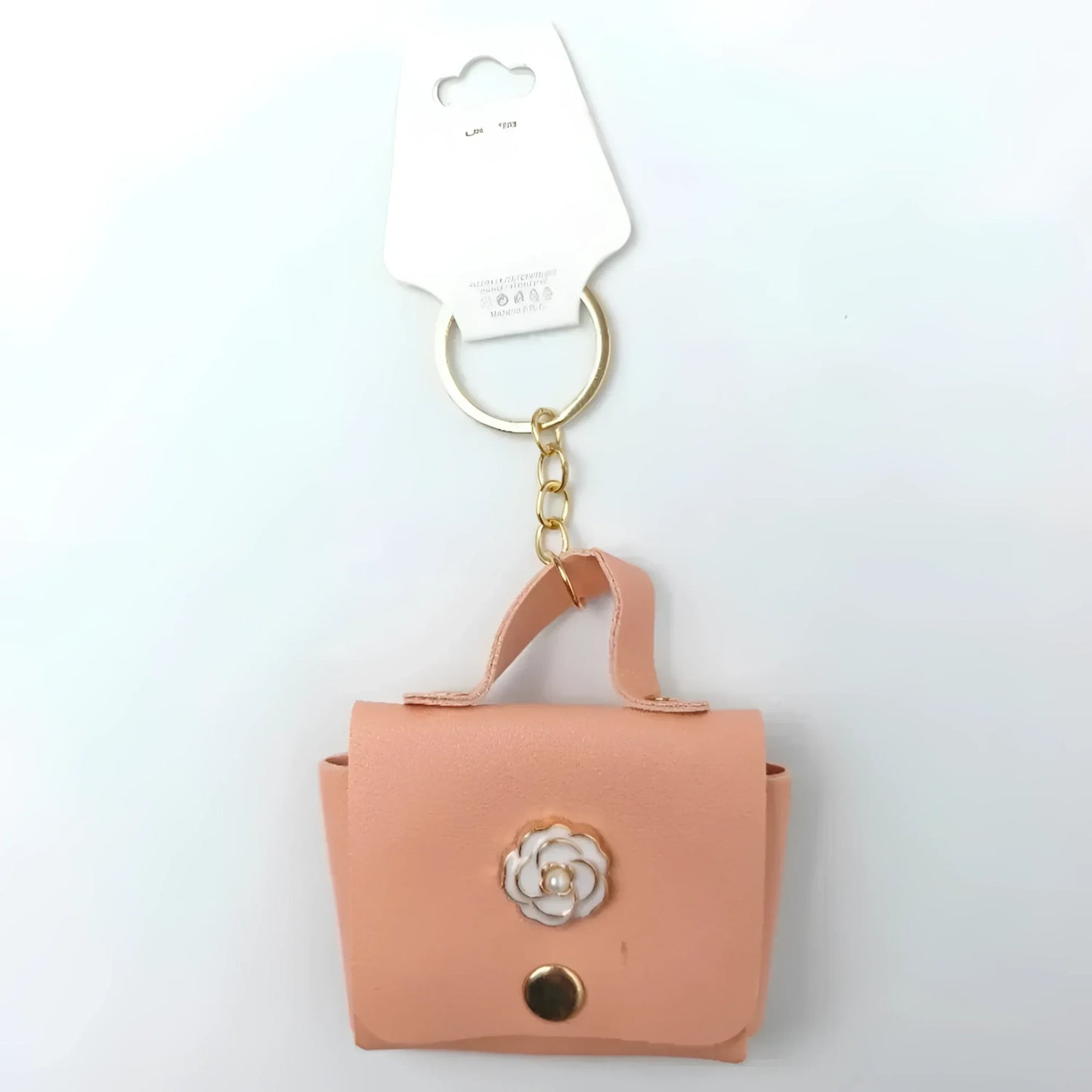 Portachiavi Mini Portamonete in Ecopelle Floreale con Charm Dorato