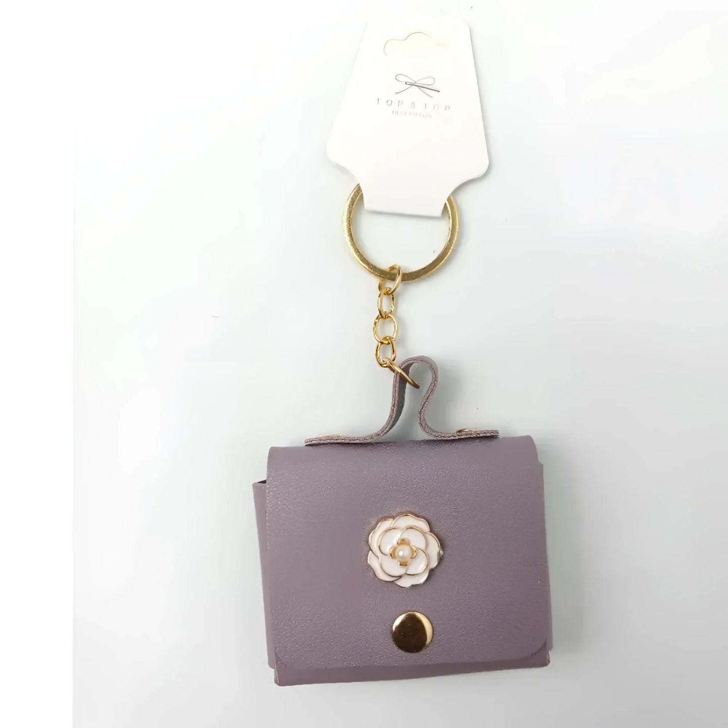 Portachiavi Mini Portamonete in Ecopelle Floreale con Charm Dorato