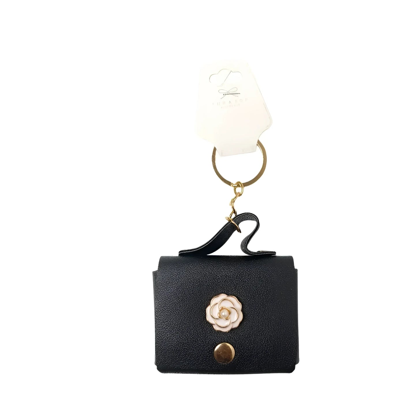 Portachiavi Mini Portamonete in Ecopelle Floreale con Charm Dorato