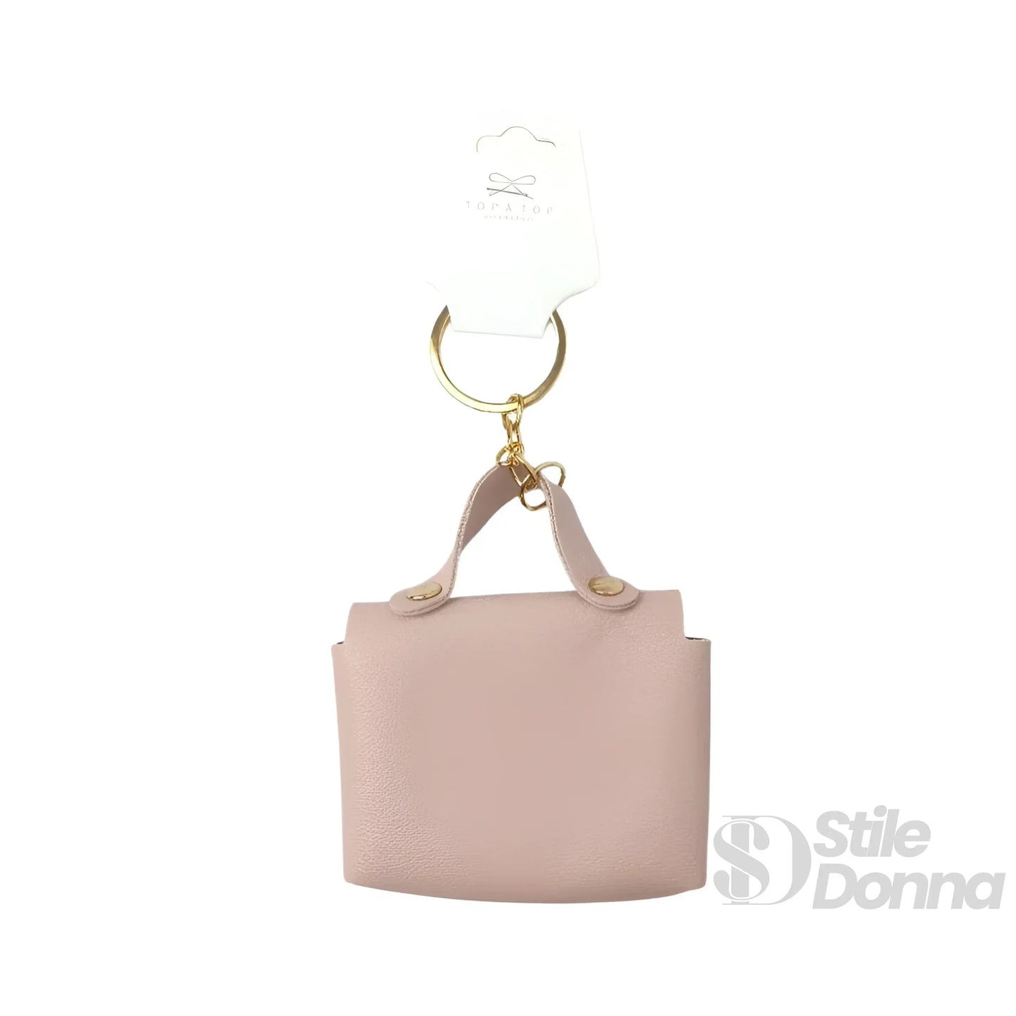 Portachiavi Mini Portamonete in Ecopelle Floreale con Charm Dorato