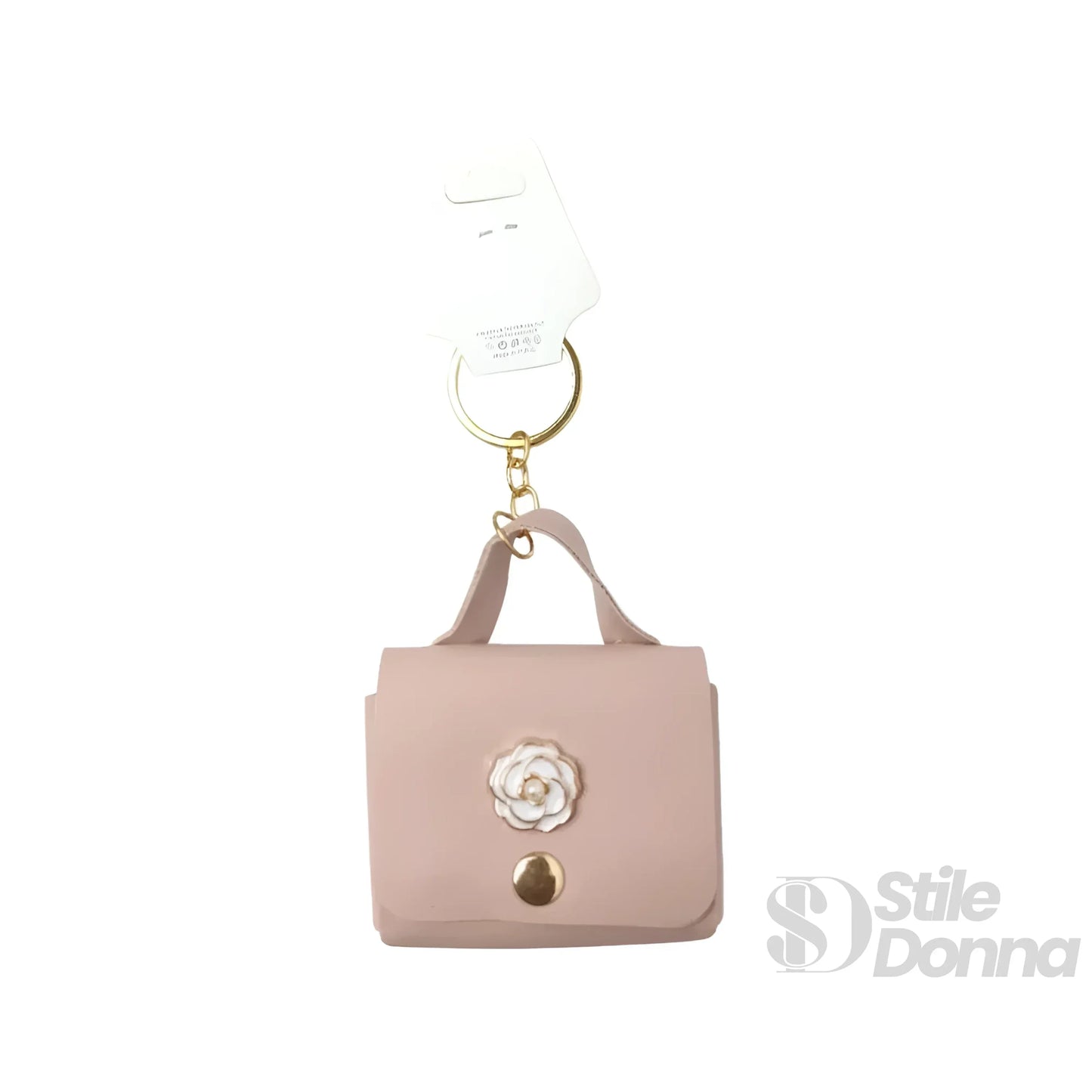 Portachiavi Mini Portamonete in Ecopelle Floreale con Charm Dorato