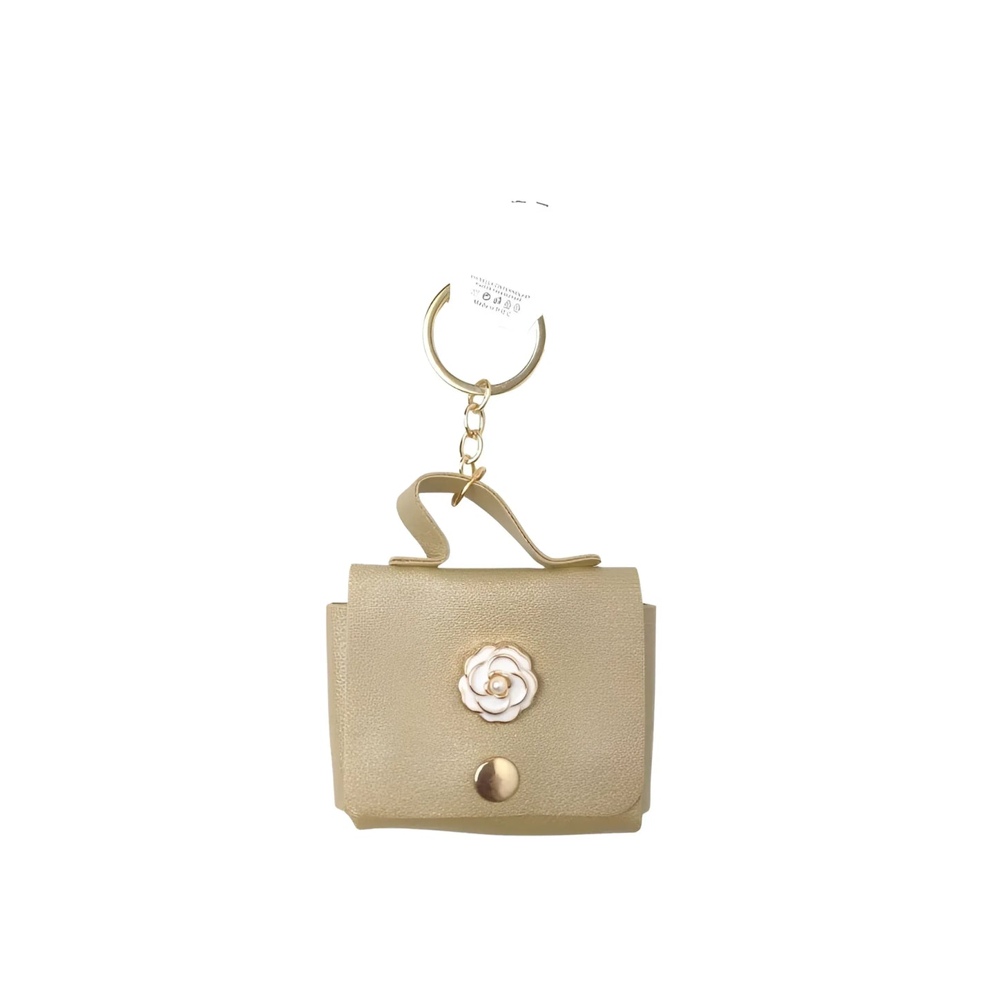 Portachiavi Mini Portamonete in Ecopelle Floreale con Charm Dorato