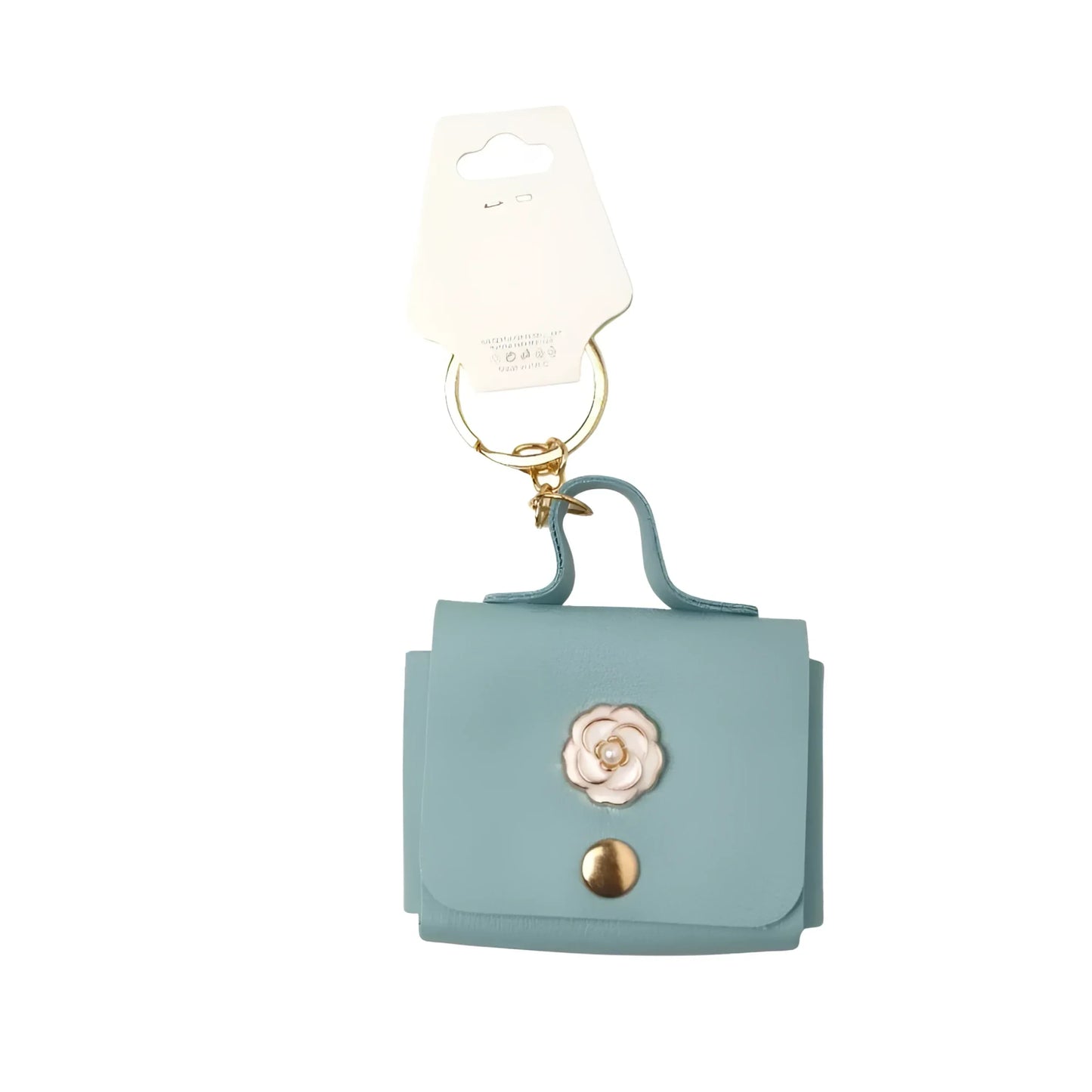 Portachiavi Mini Portamonete in Ecopelle Floreale con Charm Dorato