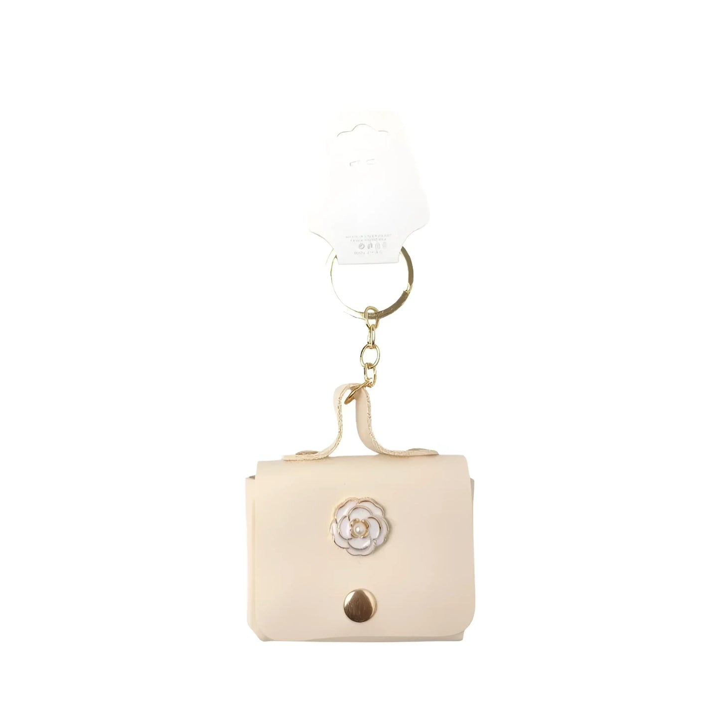 Portachiavi Mini Portamonete in Ecopelle Floreale con Charm Dorato