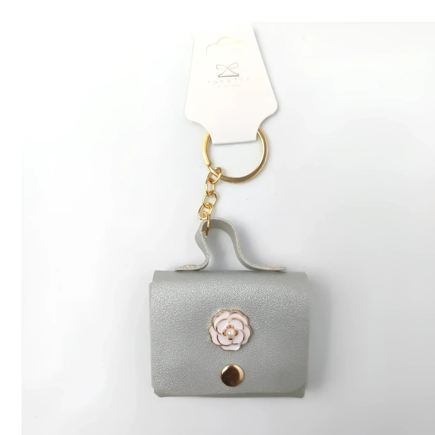 Portachiavi Mini Portamonete in Ecopelle Floreale con Charm Dorato