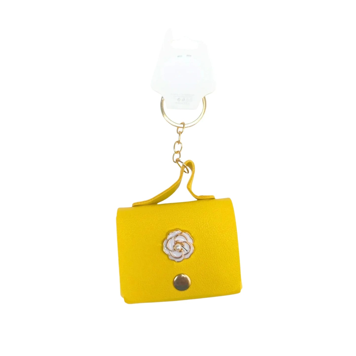 Portachiavi Mini Portamonete in Ecopelle Floreale con Charm Dorato