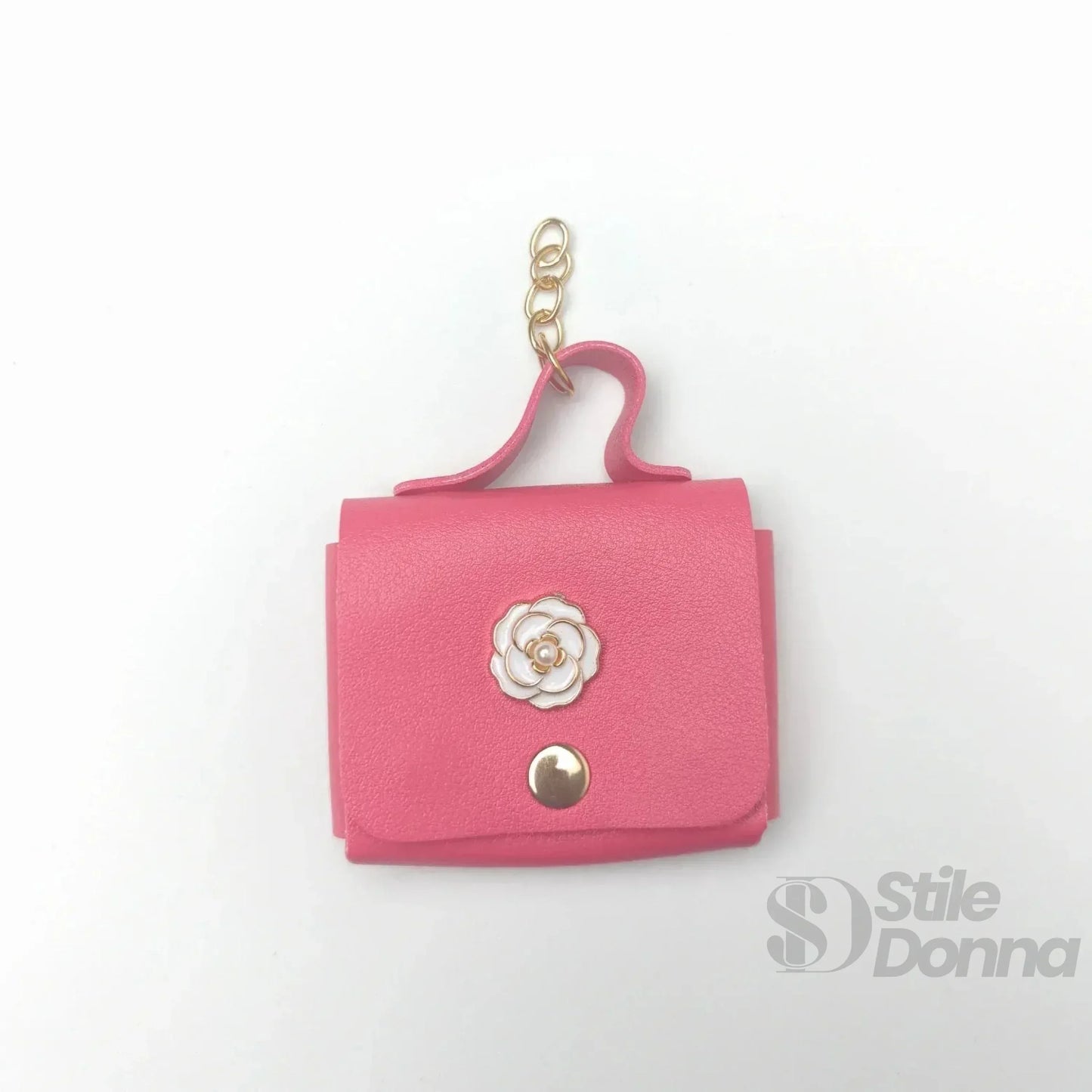 Portachiavi Mini Portamonete in Ecopelle Floreale con Charm Dorato