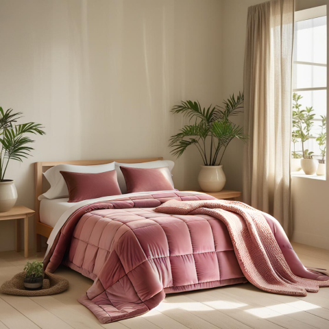 Trapunta Glenda in velluto di cotone trapuntatura a cassettoni Colore Rosa