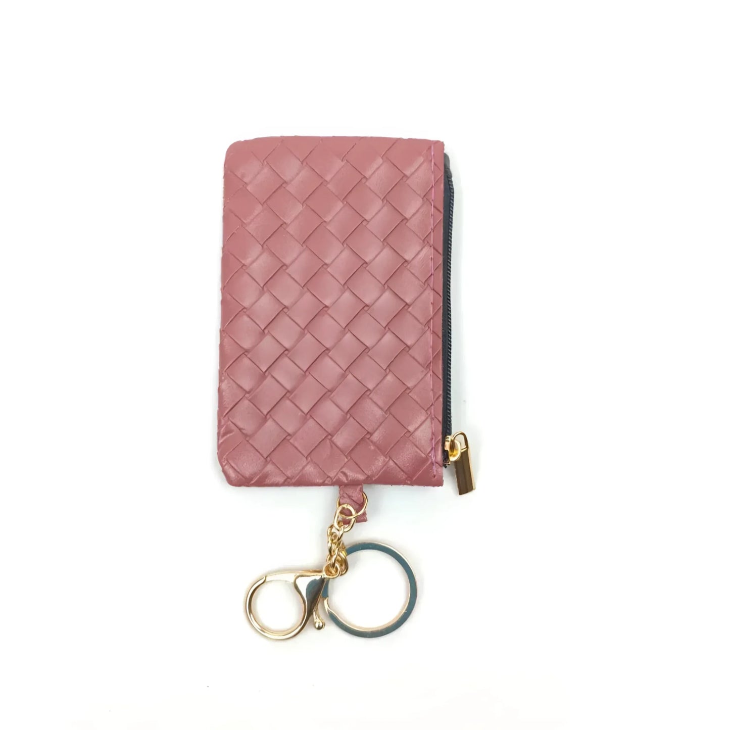 Ruby Portafoglio Portachiavi Mini Intrecciato in Ecopelle con Cerniera Oro