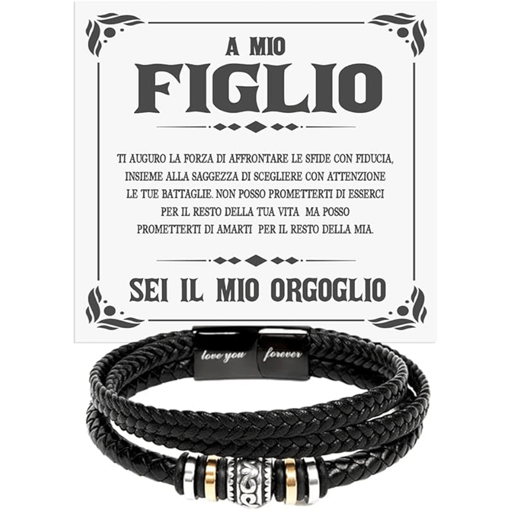 Bracciale Pelle Intrecciata A mio Figlio - Sei il mio Orgoglio.