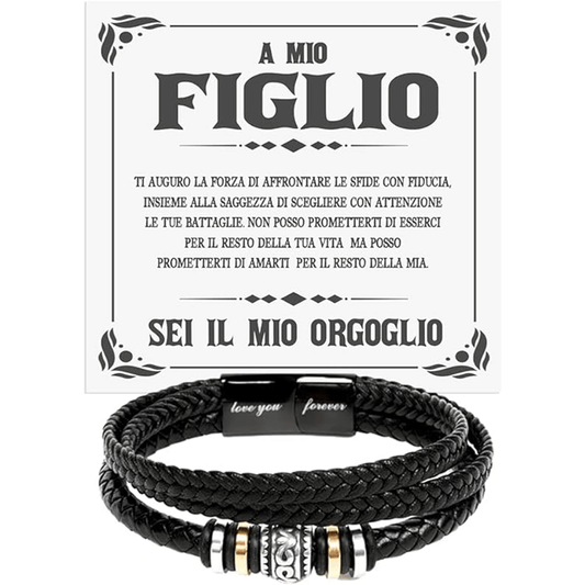 Bracciale Pelle Intrecciata A mio Figlio - Sei il mio Orgoglio.