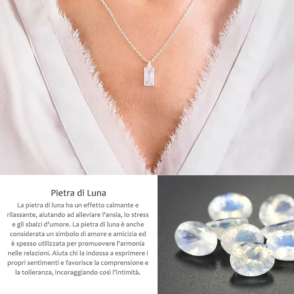 Collana Pietra di Luna Rettangolare in Argento Sterling 925 - Alla mia Mamma