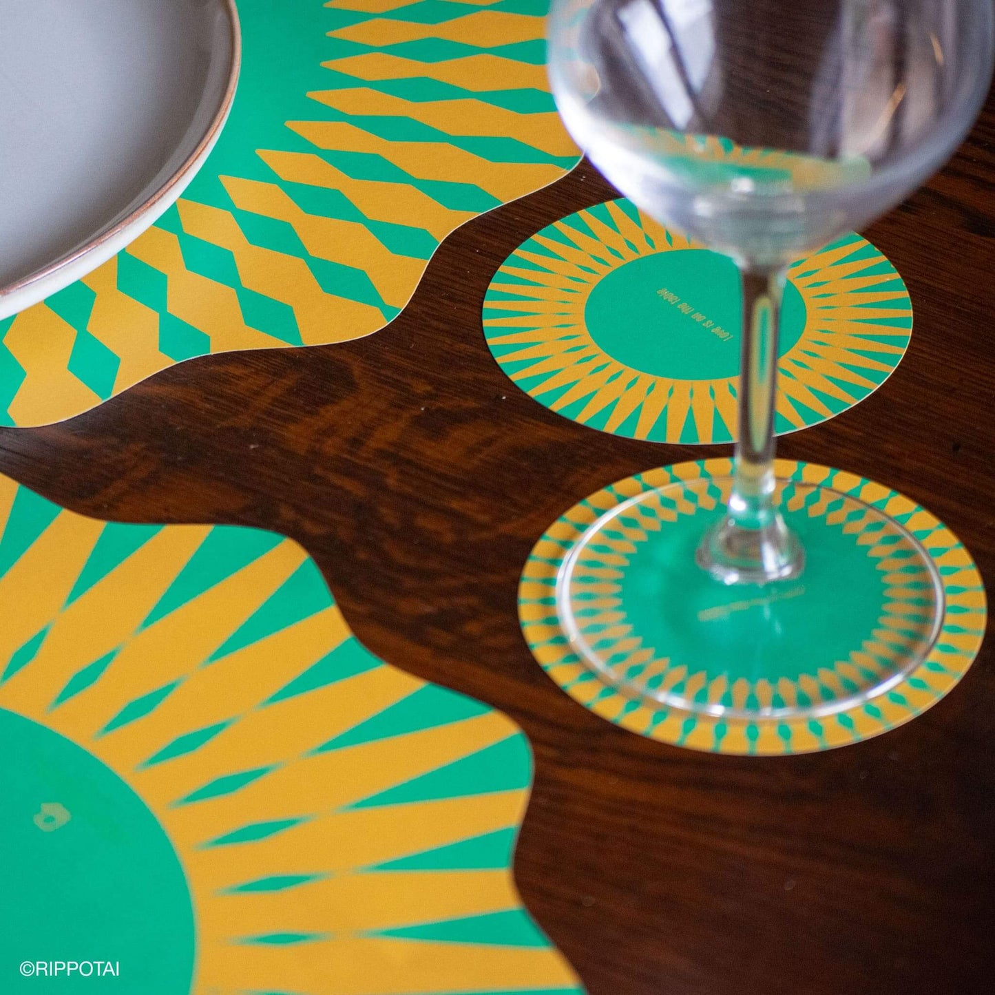 Sottopiatti Eleganti Green Sun Geometrici - Set 3 Sottopiatti + 3 Sottobicchieri