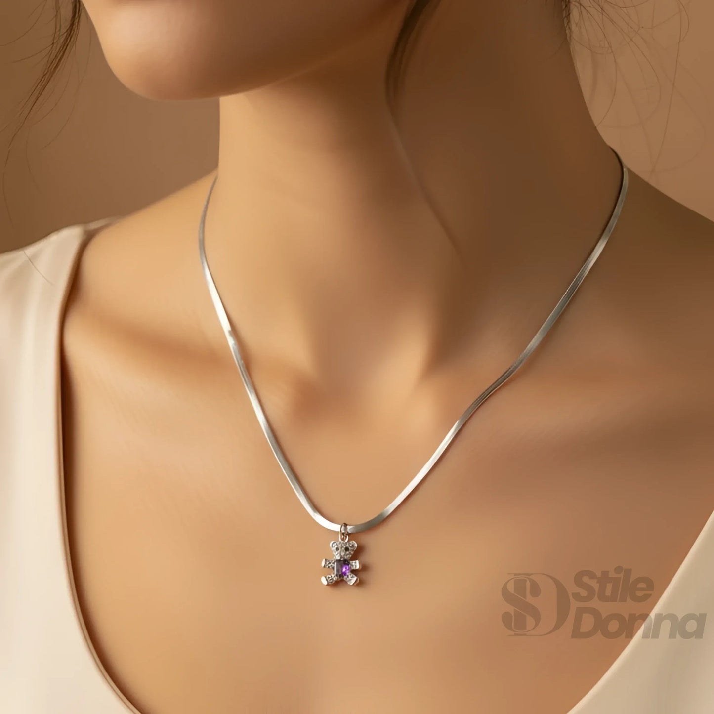 Sweetheart Collana con Ciondolo Orsetto in Argento Lucido