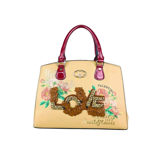 Tote Bag with Floral Embroidery and Sequin LOVE Design