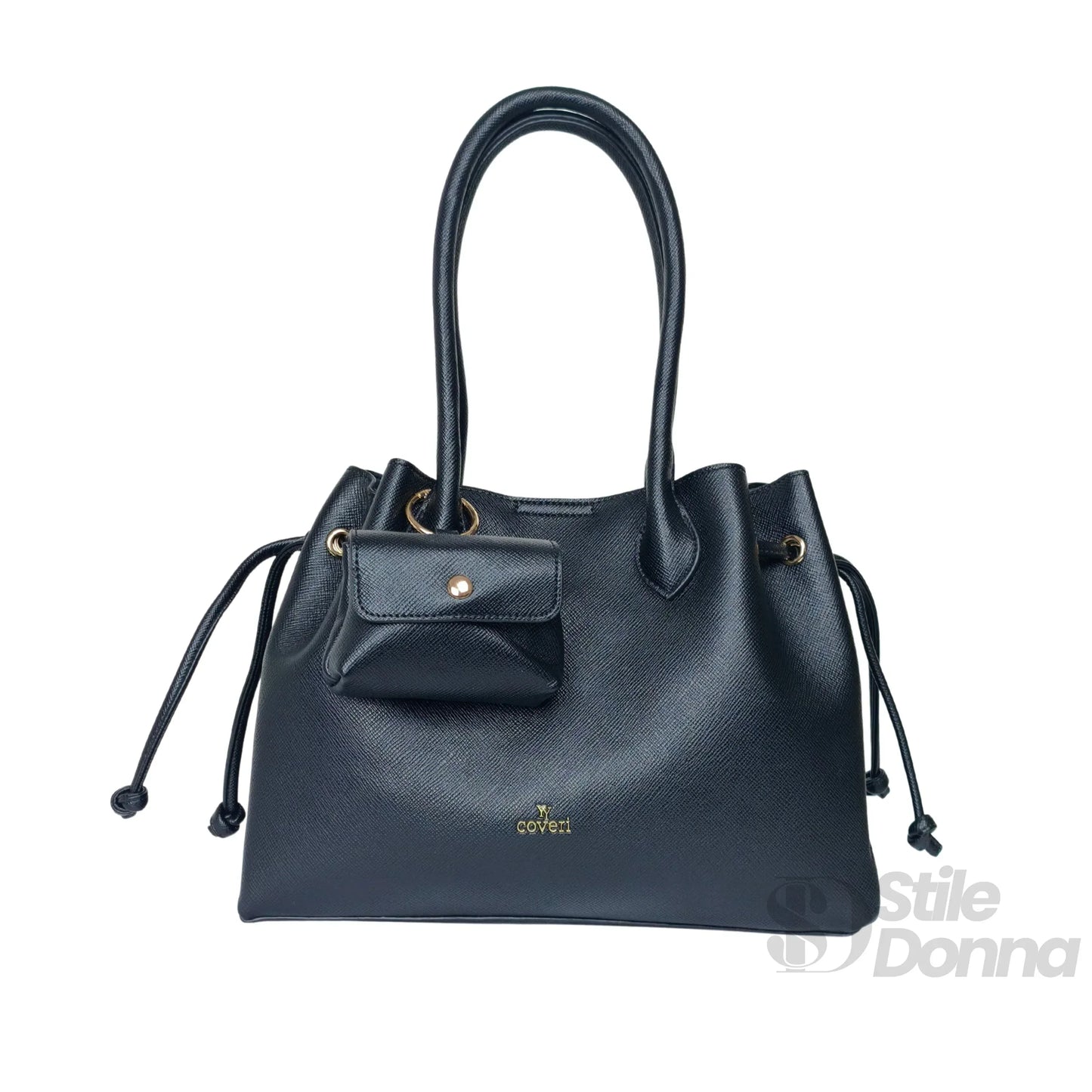 YY Coveri Borsa a Mano Strutturata in Ecopelle Cuoio con Dettagli Oro