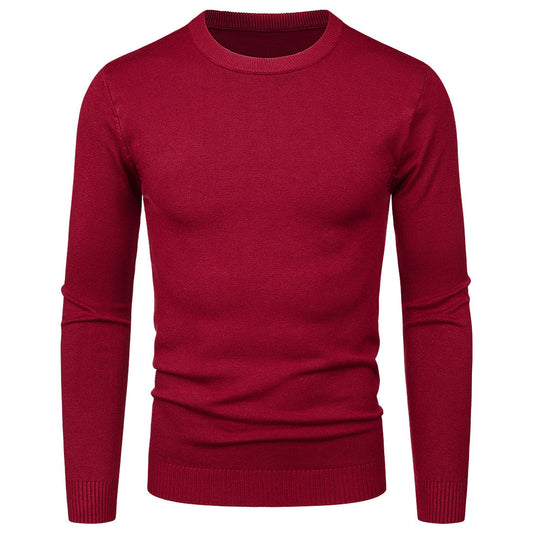 Men's Round Neck Sweater Solid Color Simple Free Size Long Sleeve Sweater