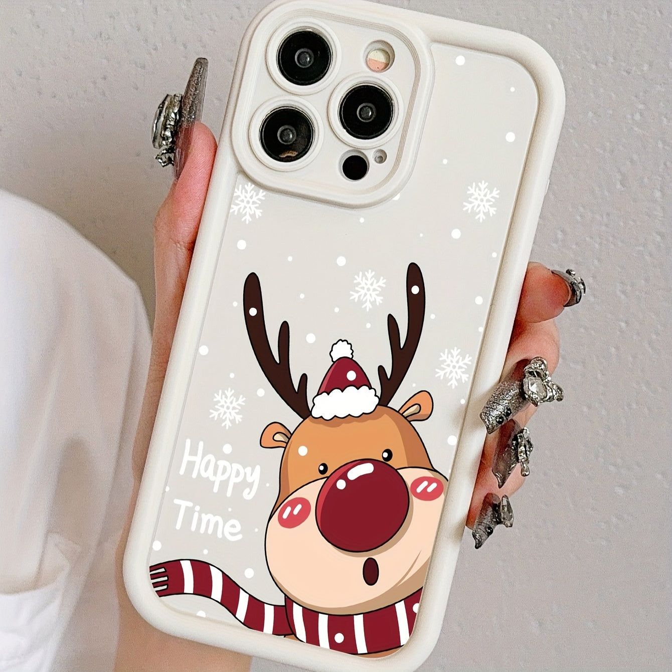 1pcs High Bamboo White Color Printed Christmas Deer All-Round Protective Phone Case Suitable for Iphone7 8 X XS XR 11 12 13 14 15 16 PRO PLUS PROMAX