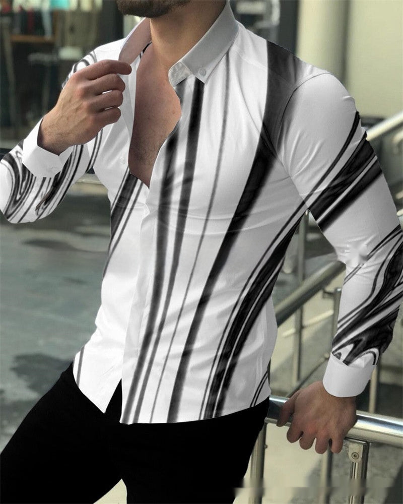 European And American 3D Printed Casual Slim Fashion Printed Shirt