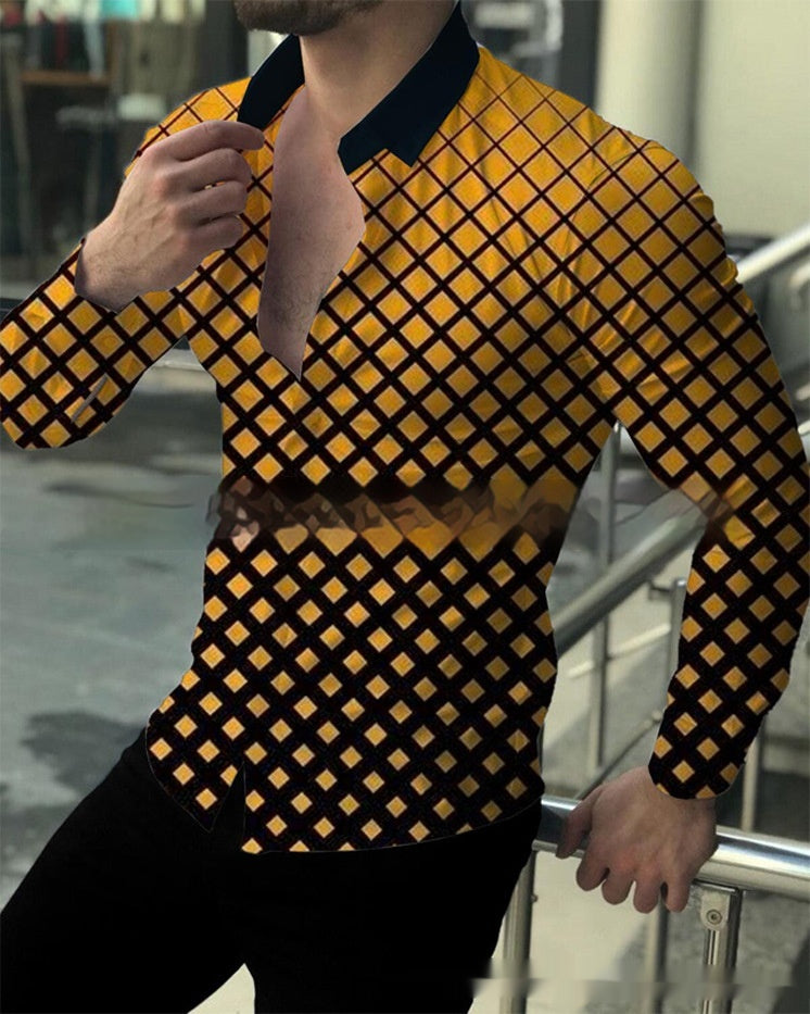 European And American 3D Printed Casual Slim Fashion Printed Shirt
