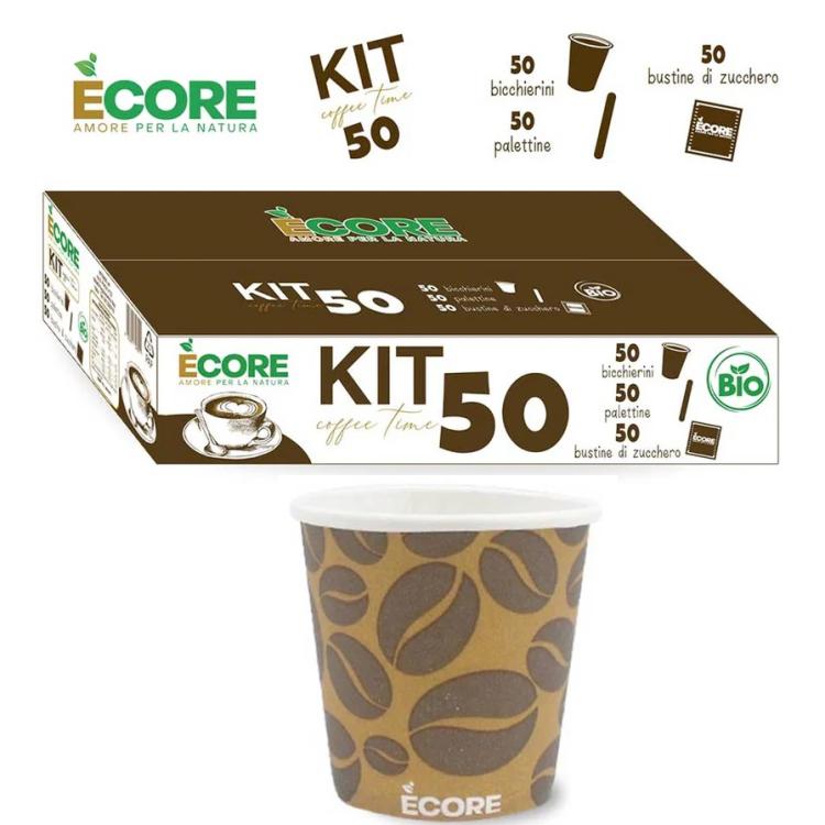 Kit 150Pz - 50 Bicchierini Da Caffè 50 Palette In Bamboo 50 Bustine Zucchero