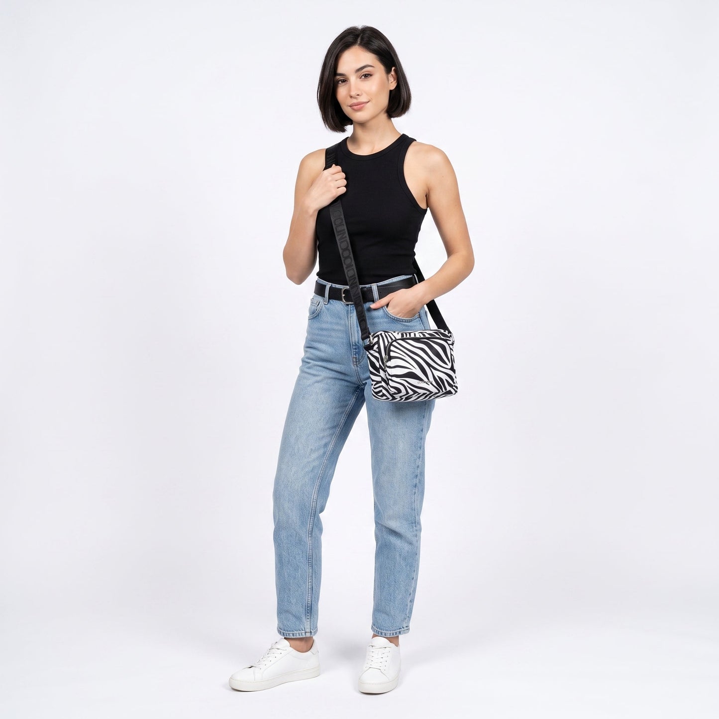 Borsa Coconuda Zebrata in Nylon con Stampa Animalier