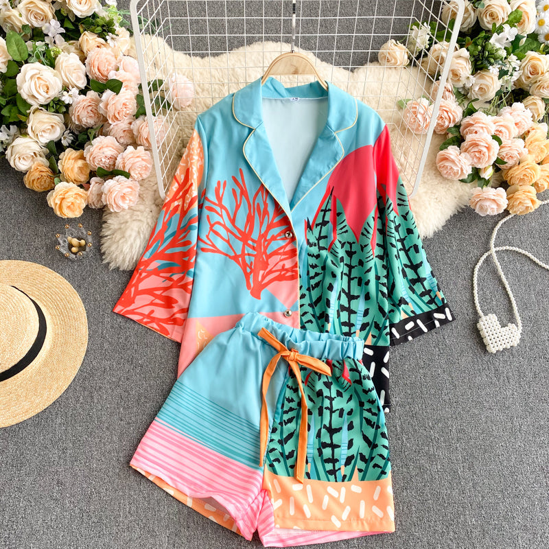 Women's Design Color Blocking Print Vacation Two-piece Set