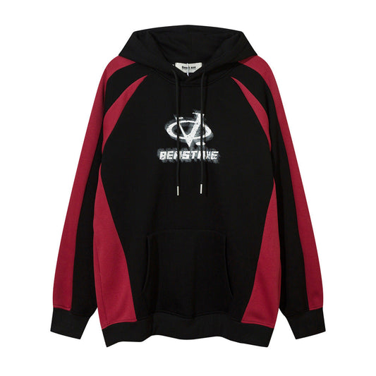 European And American Color Contrast Patchwork Fleece-lined Sports Sweater