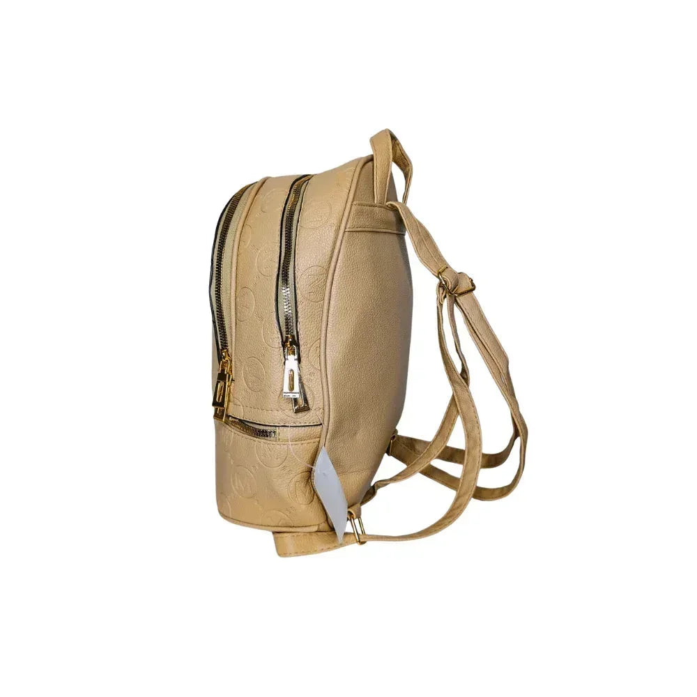 Beige and Black Leather Backpack - MS-4911