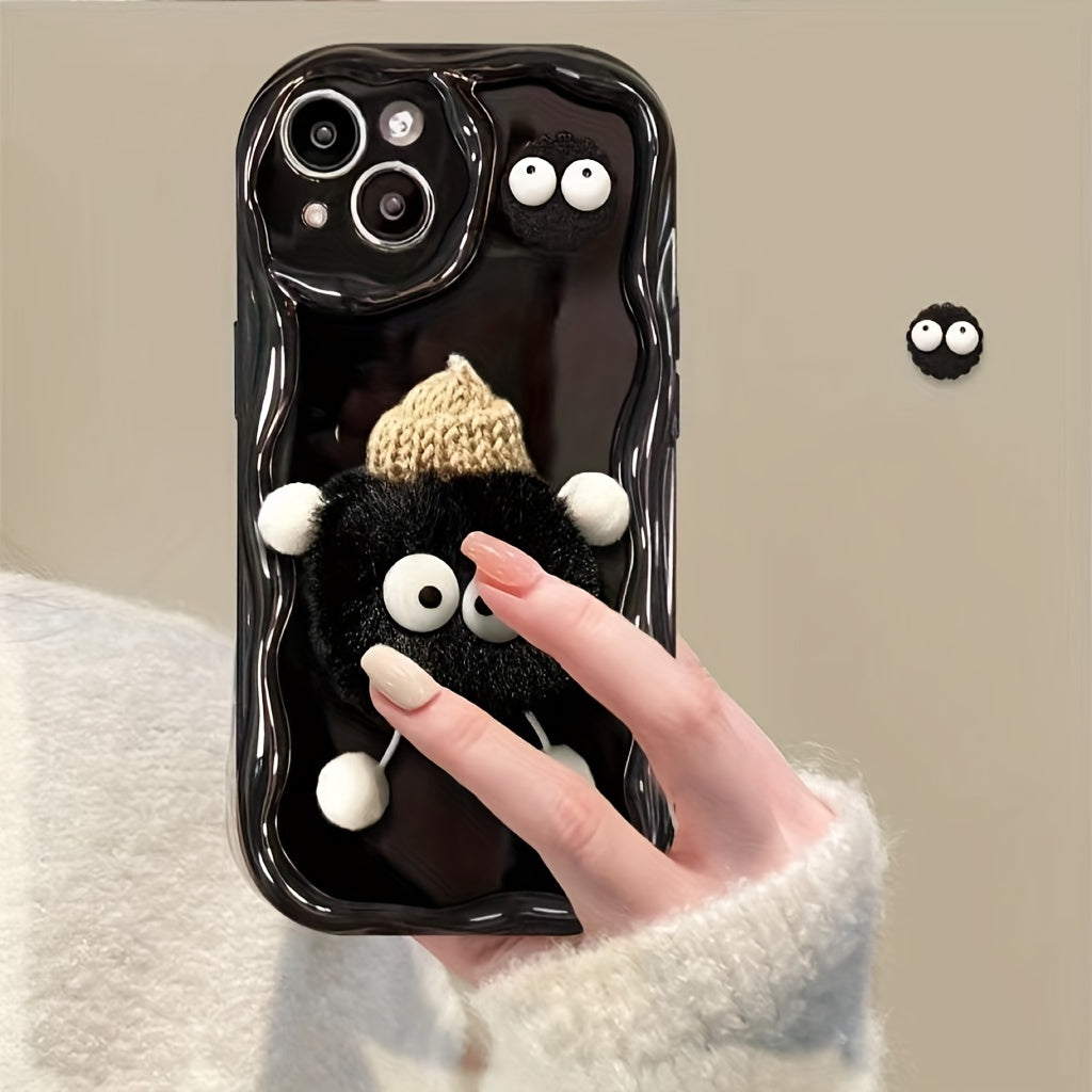 Plush Coal Ball Three-dimensional Doll Case for iPhone 15 PRO MAX Mobile Phone Case 15 Plus Suitable for Apple 14 Soft 13 Set 14PRO Full Package 12 Anti-fall 15PRO Little Fresh 11 Frosted 11promax Cute 15