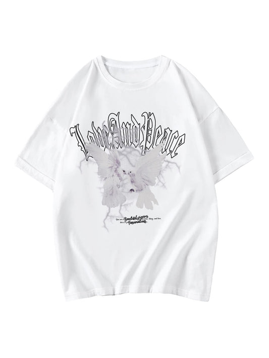 Women's Short Sleeve Letter T-shirt Printed Pattern Casual Loose Short Sleeves Pullover Base Round Neck