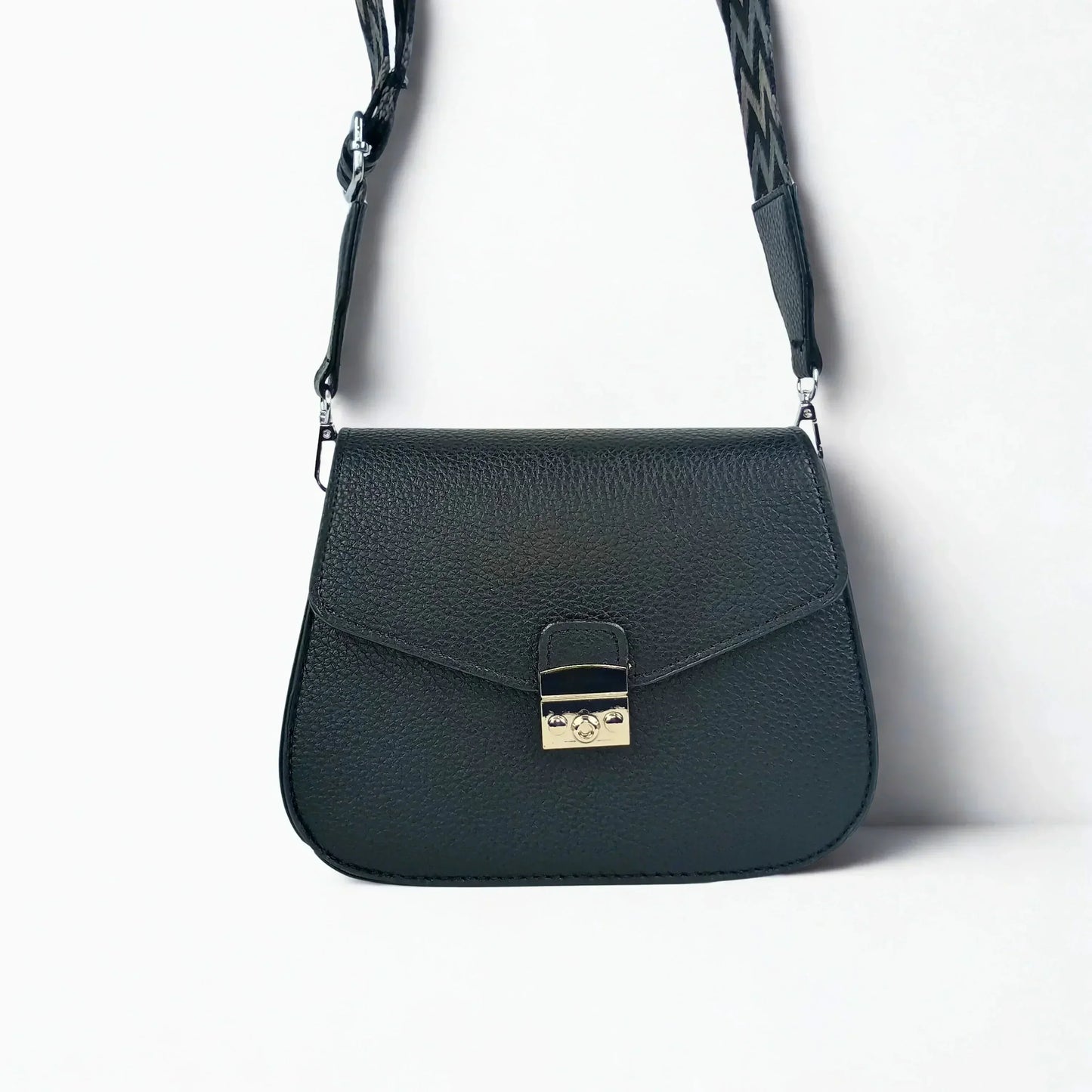 Black Leather Flap Bag - MS-9466