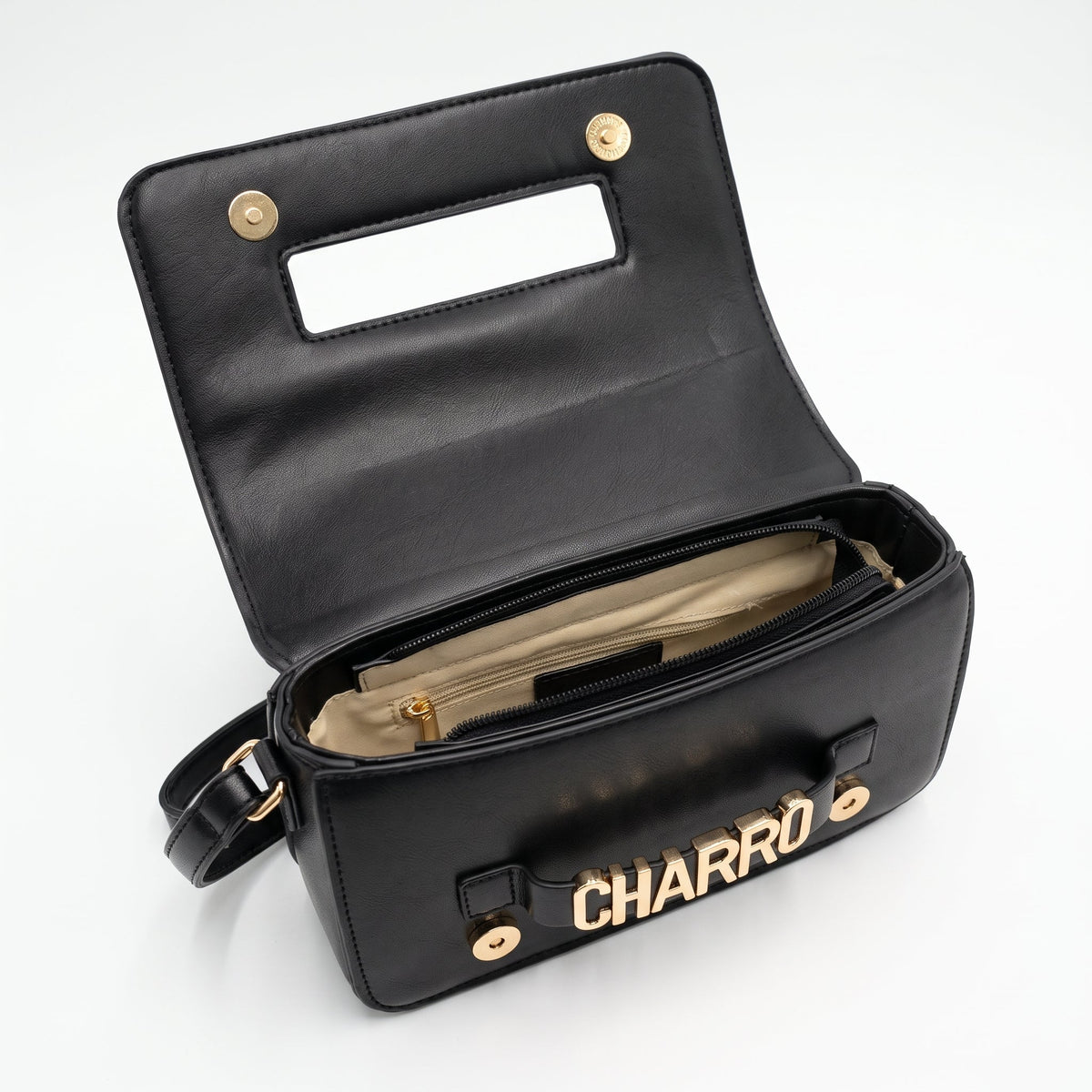Charro Borsa a Tracolla con Logo in Metallo Dorato