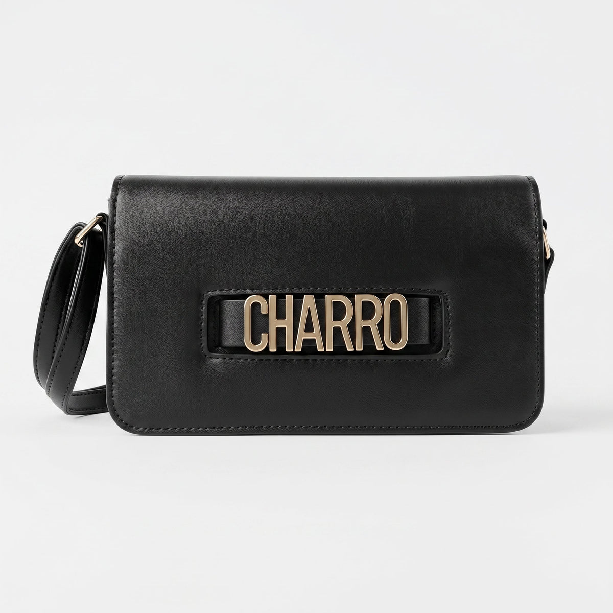 Charro Borsa a Tracolla con Logo in Metallo Dorato