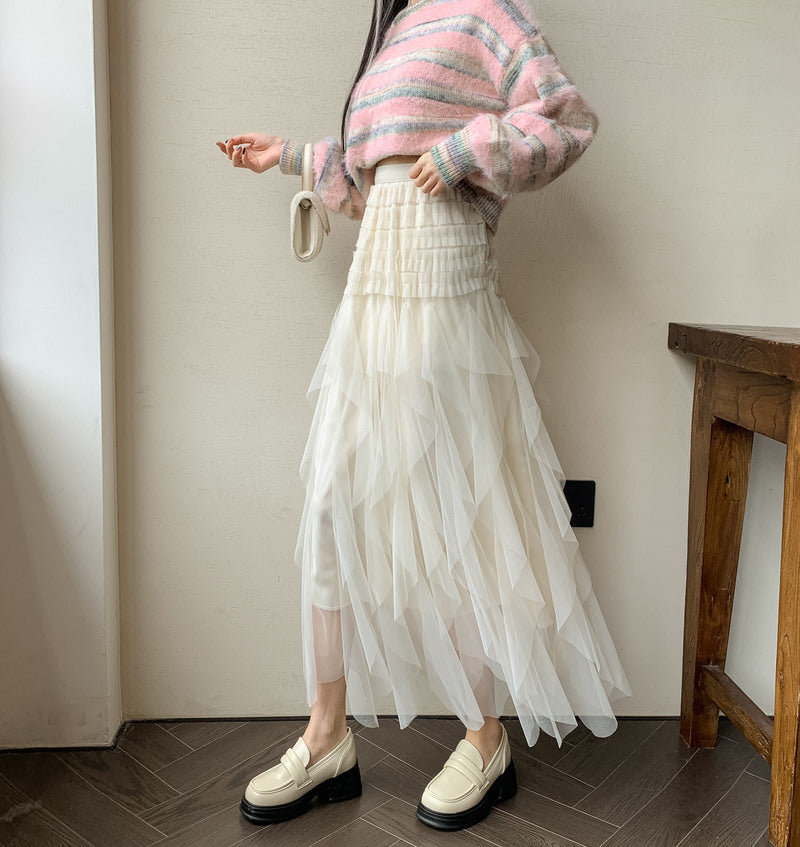 Irregular High Waist Tulle Tutu Tiered-Ruffle Long Dress