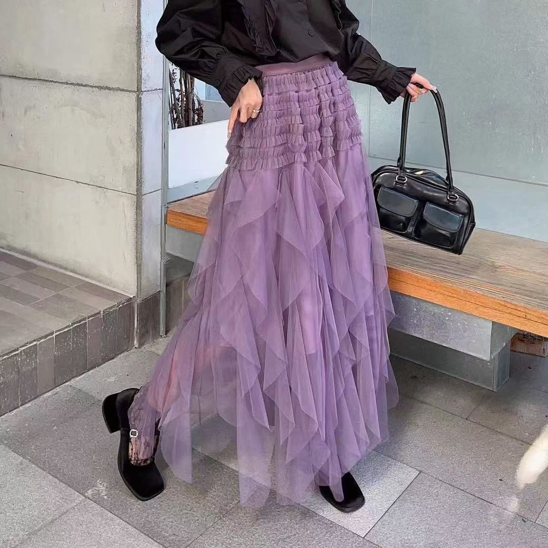 Irregular High Waist Tulle Tutu Tiered-Ruffle Long Dress