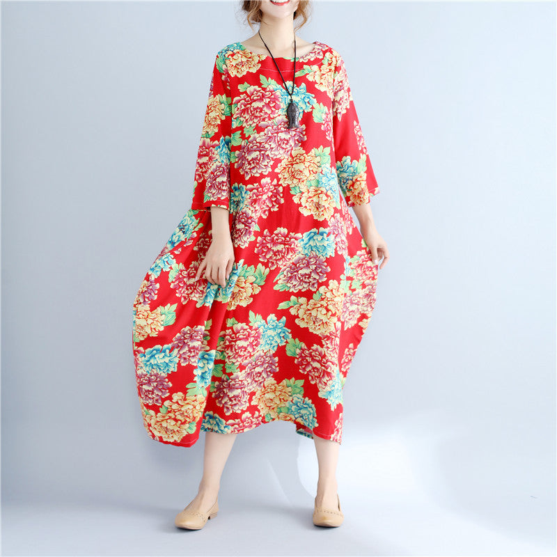 Original Tie-dye Plus Size Artistic Retro Cotton And Linen Dress