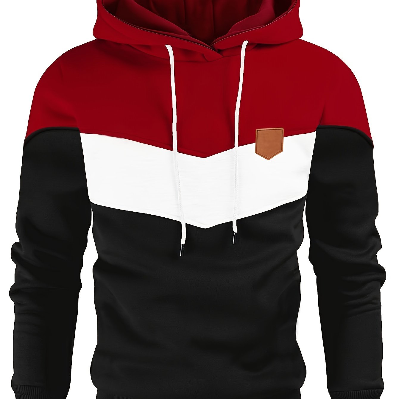 Men's Color-blocking Long-sleeved Hoodie With Kangaroo Pocket, Casual And Versatile Fashion Drawstring Warm Hooded Sweatshirt