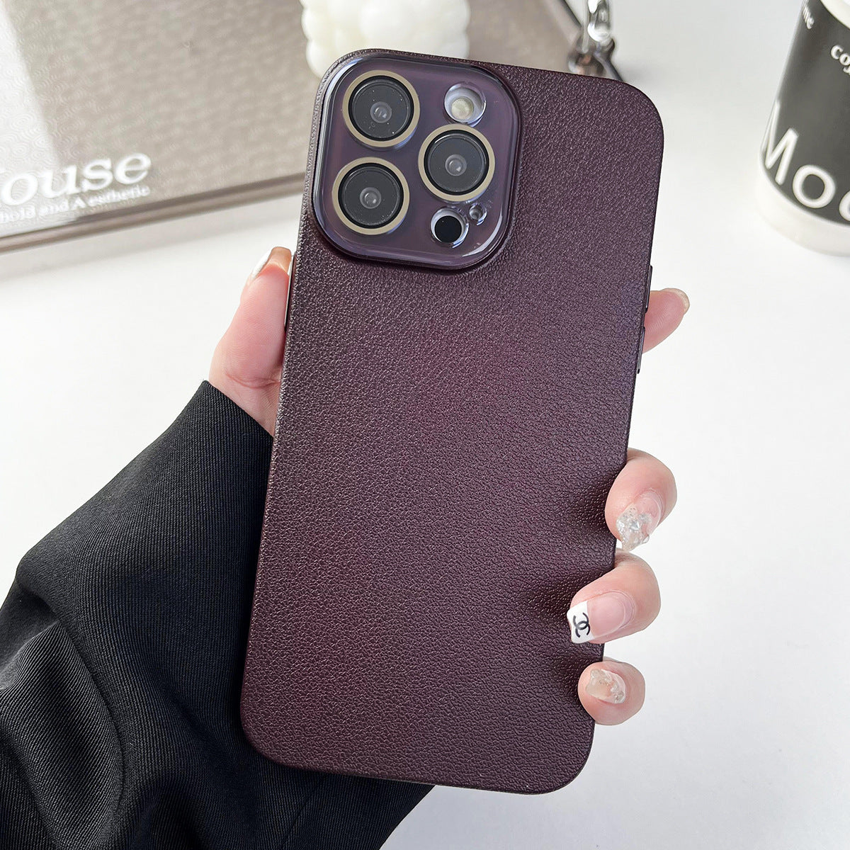 Solid Color Lychee Pattern Phone Case